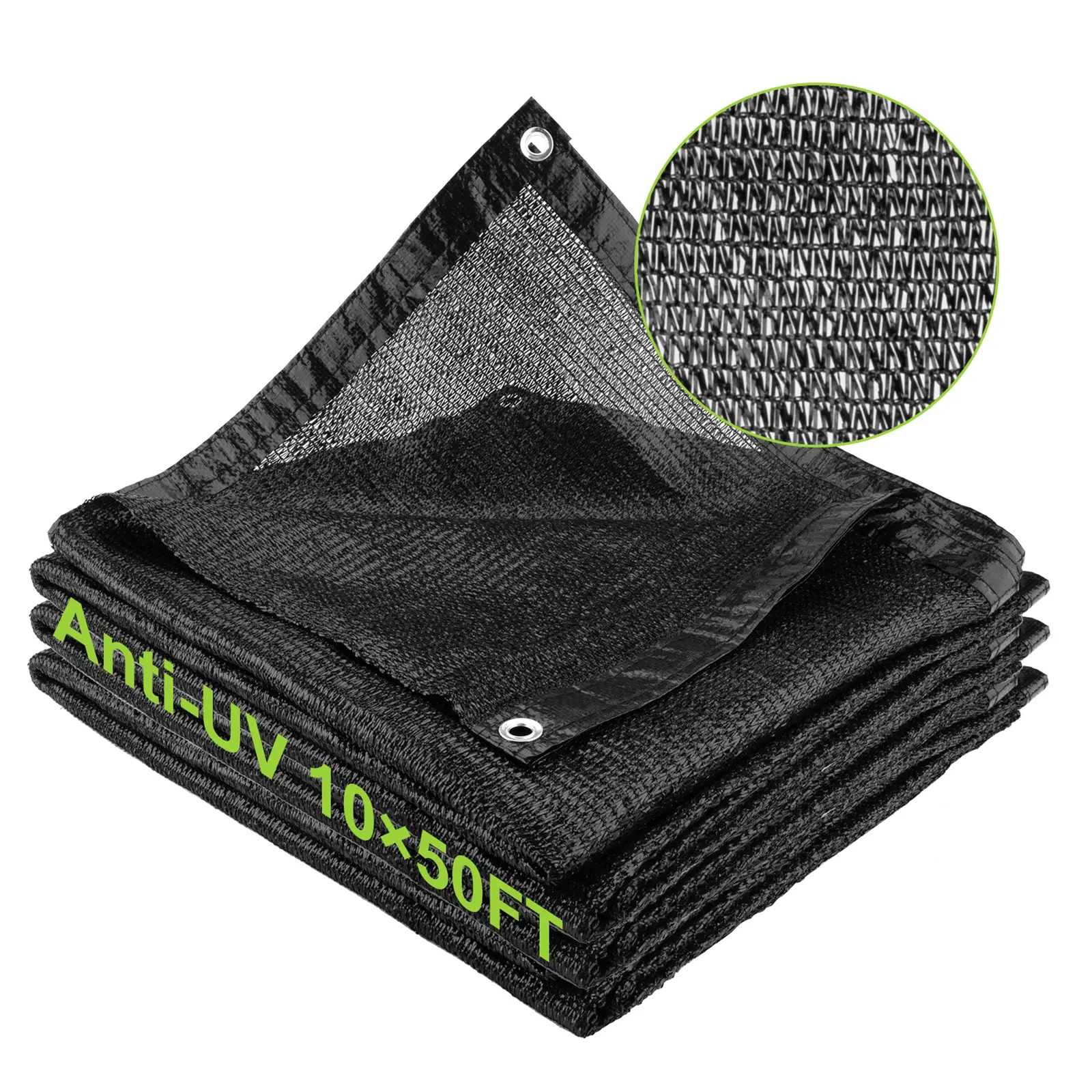 Black 60% Sun Protection Shade Cloth - 10x50ft Sturdy Adjustable Sun Shade Sail for Outdoor Patio, Chicken Coops, Garden Plants, Greenhouse