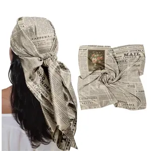 A Square Scarf That Is Soft, Stylish, And Beautifully Designed with a Vintage Newspaper Print. It Is Skin-Friendly And Breathable, Making It Perfect for Daily Outings, Shopping Trips, Dates, Coffee Breaks, Outdoor Activities, Beach Vacations