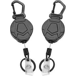 Retractable Keychain, Keychain Lanyard, 2 Counts Climbing Button Badge Holder, Tactical ID Tag Reel Strap, Identification Badges & Supplies