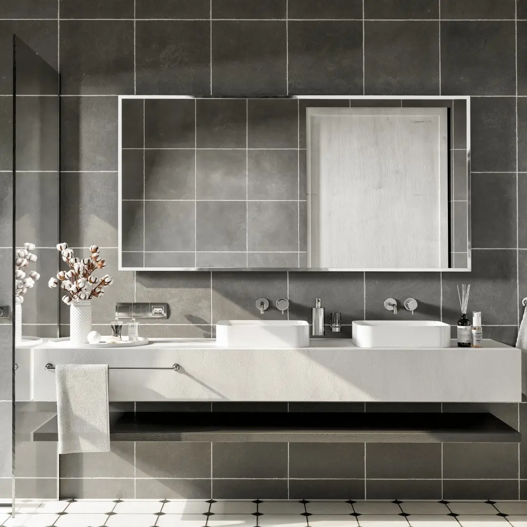 Eviva Sax 60" x 30" Rectangular Chrome Metal Framed Mirror