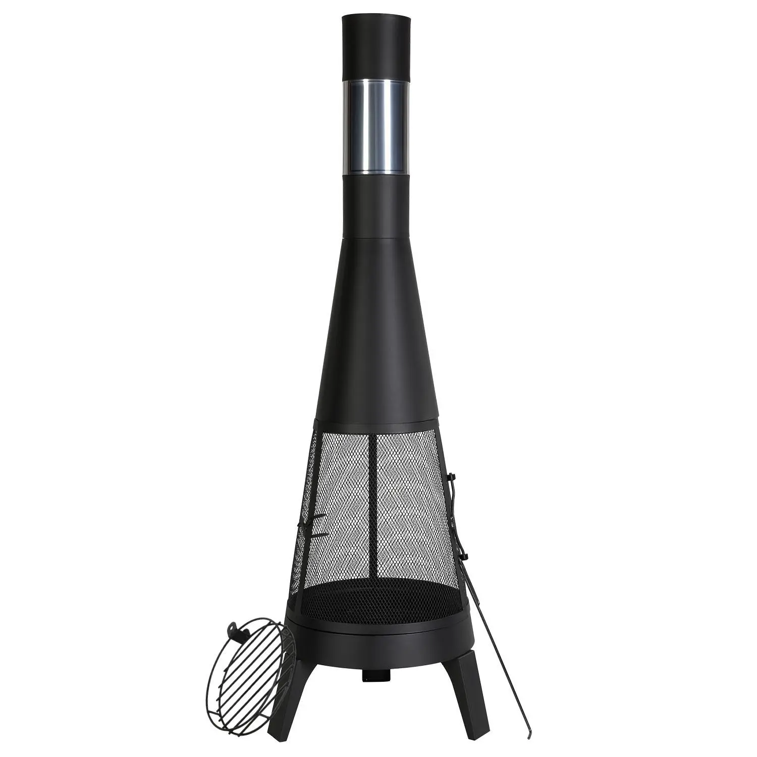 【SummerFinds】VEVOR 20-in Iron Metal Outdoor Patio Conical Wood Burning Chiminea Firepit, Conical Fireplace with BBQ Grill Mesh, Anti-Corrosion Chimney Lid, Ash Grate, Latch, 600°C Tolerant Raincoat - Assembly Required, for Garden (Fathers Day Deal)