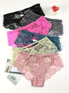6pcs, Sexy Lace Women's Low Waisted Underwear - Breathable, Semi Transparent, Floral Print And Hollow Details, Triangular