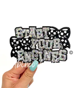 Start Your Engines Race Checkered Bows Sequins Patch - Small