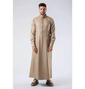 Men's Casual Full Length Islamic Thobe AAR2429 Golden Printed Arrows - Palm Sand