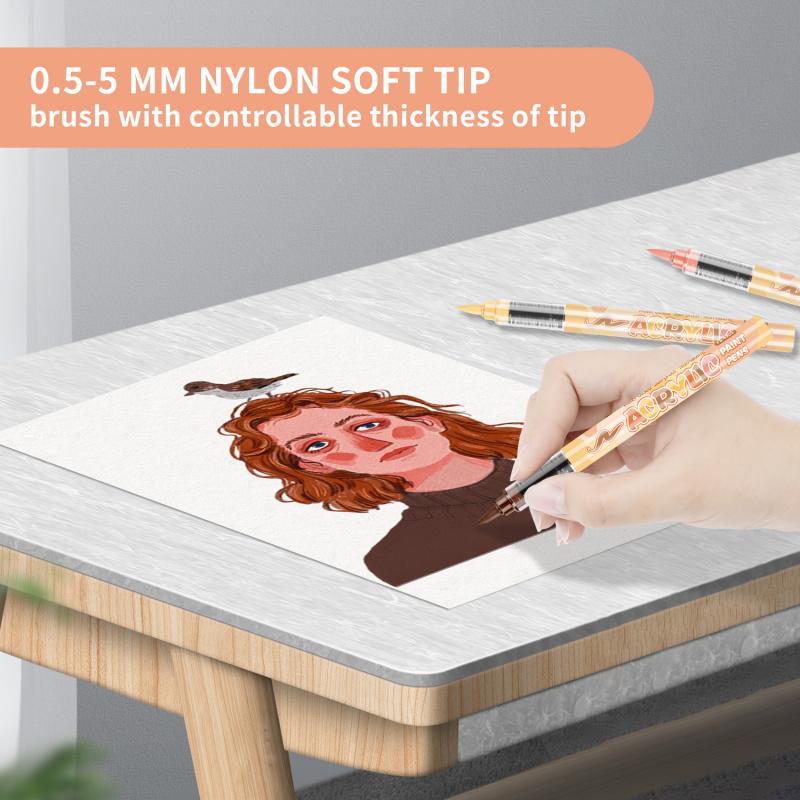 Skin Tones Art Markers,12/24/36 Color Soft Brush Tip Acrylic Paint Pens, Quick-Drying Waterproof Acrylic Paint Markers for Illustration Sketching, Wood,Glass,Fabric,Rocks Painting, Colored Markers, Art Marker Set