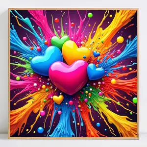 Heart Pattern DIY Diamond Arts Painting Kit without Frame, Full Round Drill DIY Diamond Arts Painting Kit, Wall Art Decor for Home Living Room Bedroom