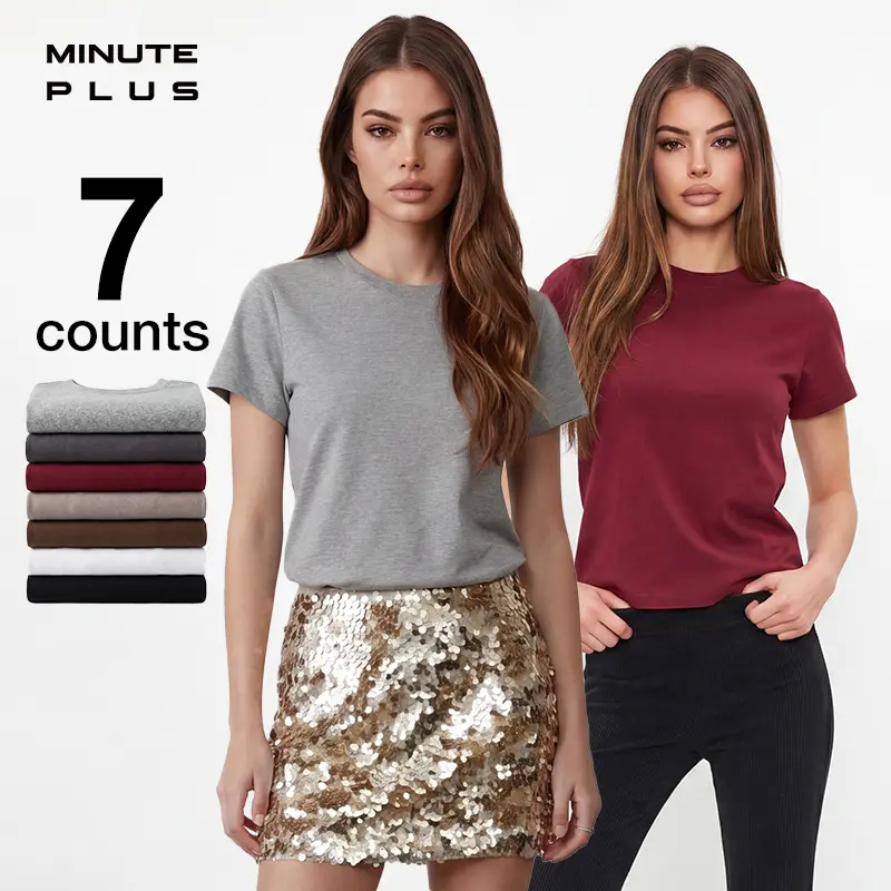 Women Stretch Cotton Crop T Shirt Crew Neck Slim Fit Plain Short Sleeve Basic Tee European Fit
