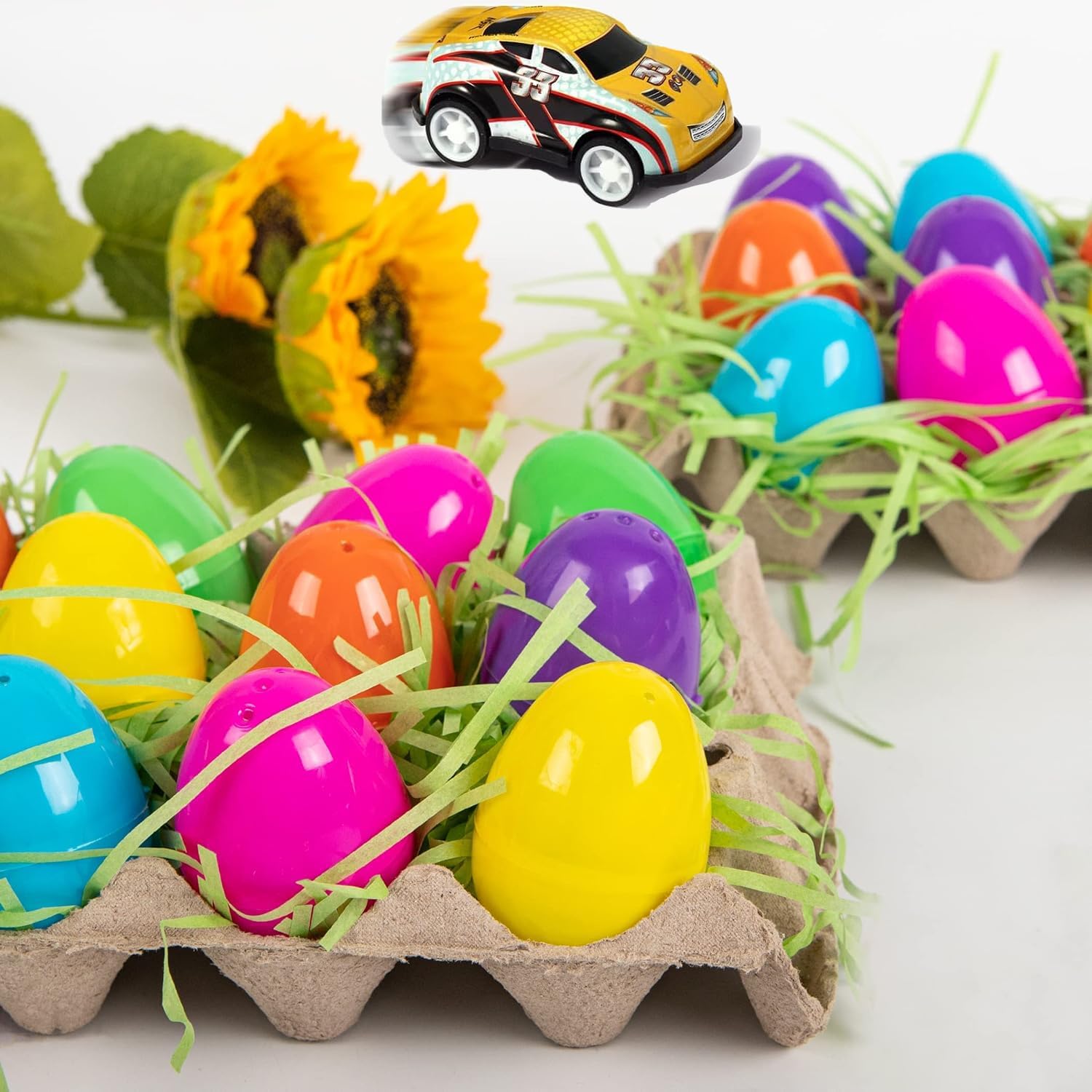 24PCS Easter Eggs with Pullback Cars – Colorful Plastic Eggs for Easter Egg Hunt, Party Favors, Basket Fillers for Kids Boys & Girls