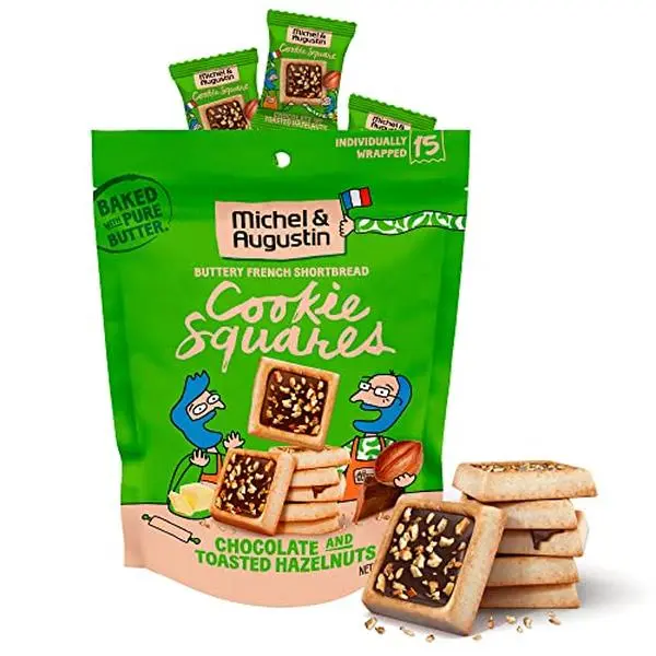 Michel et Augustin Cookies, Individually Wrapped Snacks, Gourmet Milk Chocolate & Hazelnut Shortbread Cookies, 15 French Butter Cookies