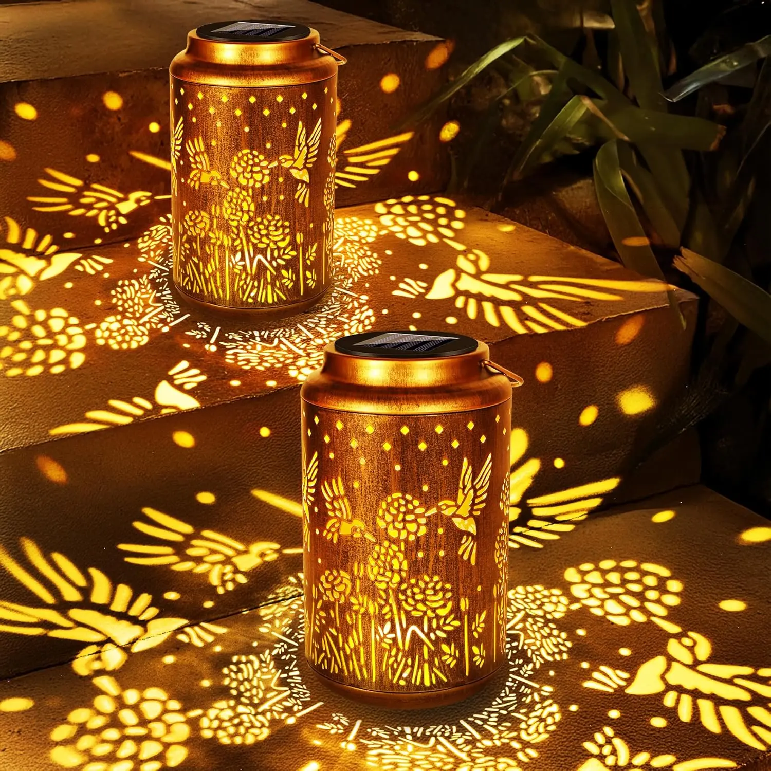 Brizlabs 2Pack Hummingbird Solar Lanterns - LED Solar Lantern Lights Outdoor Waterproof, Garden Lantern Lights Birthday Gift for Women, Metal Hummingbird Hanging Lanterns for Garden Yard Patio Decor