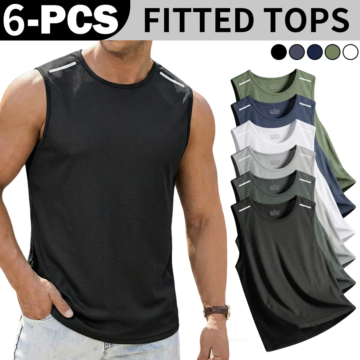 Solid Color Moisture Wicking Tank Top for Men - Quick Dry Crew Neck Sleeveless Athletic Shirt, Breathable Lightweight Gym Running Workout Vest for Summer Sports & Daily Wear