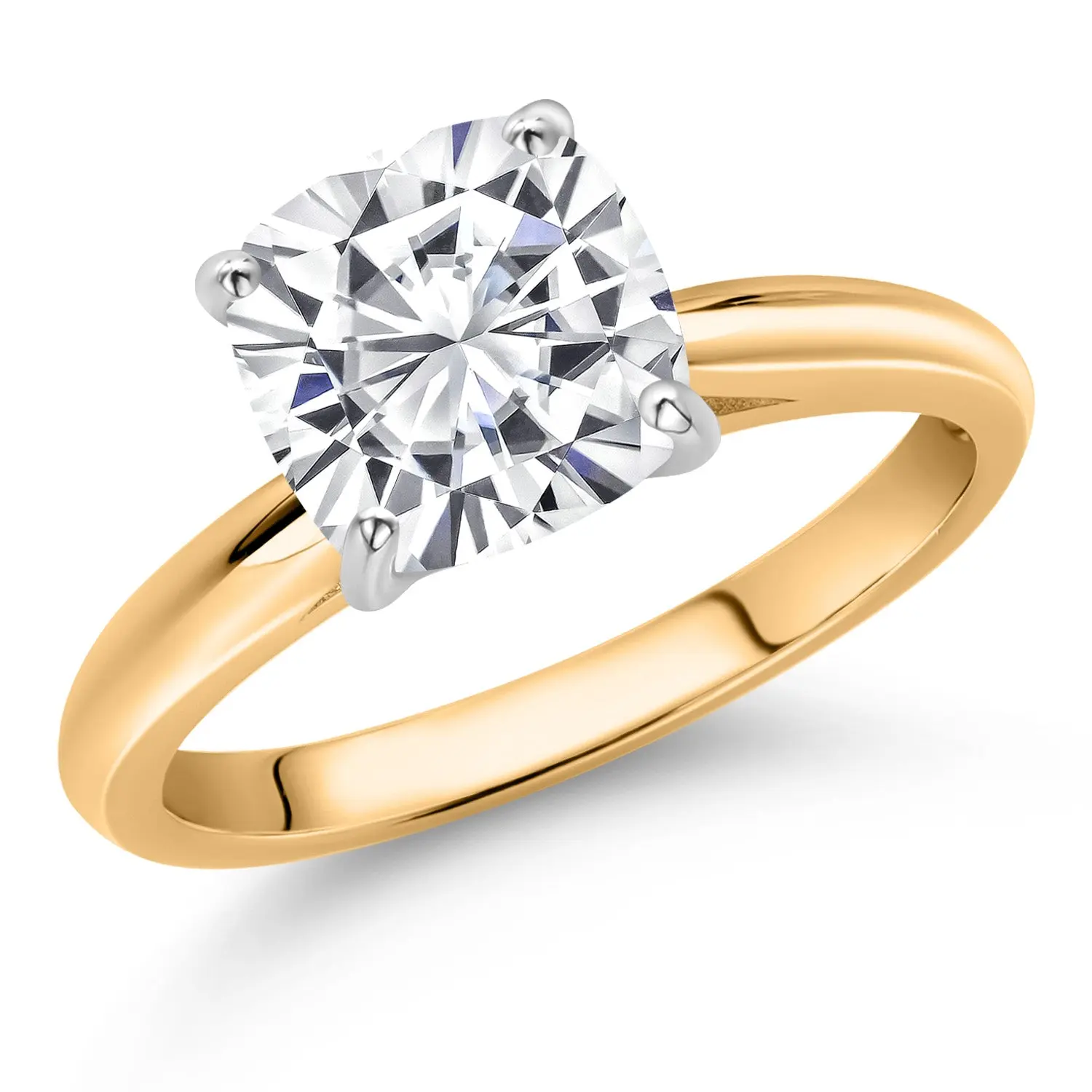 Gem Stone King 10K Yellow and White Gold 8MM Cushion Gemstone Birthstone Engagement Ring | Wedding Soitaire Anniversary Promise Gold Ring For Women | Available In Size 5, 6, 7, 8, 9, Luxurious Gold Ring, Two Tone Ring