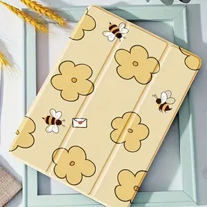Yellow bee and flower design, adjustable stand and pen holder, foldable non-slip TPU protective case, suitable for Samsung, iPad mini, iPad Air, iPad Pro/iPad 10th generation, 11th generation and other iPad models.
