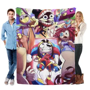 The Amazing Digital Circus Pomni Jax Ragatha Collage Flannel Throw Blanket Soft Cozy Warm Lightweight Plush Fleece Blanket Unique Christmas Holiday Gift for Digital Circus Fans Kids Couch Bed Sofa All Season Home Decor