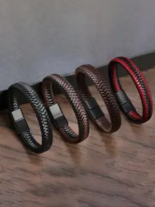 Fashion Men's Magnetic Buckle Leather Bracelet, Multi-Size Braided Wristband Strap, Ideal for Outdoor Sports & Casual Wear