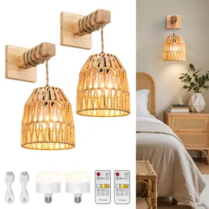 【Act Now】Glitnous Bohemian Wall Lamp Set Bamboo & Paper Rope Design with Remote Control Multiple Hanging Styles for Boho Chic Retreat