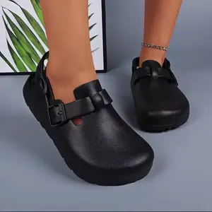 Unisex Solid Color Clogs with Adjustable Flat Buckle Round Toe Flat Design Retro Fashion Footwear Classic Comfortable Stylish Cork FootbedRAIMENTRY