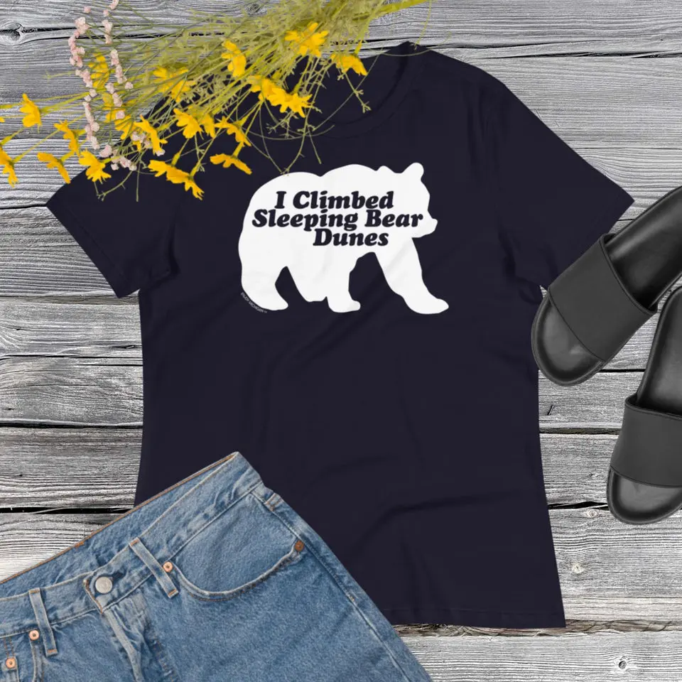 I Climbed Sleeping Bear Dunes Women's Navy Relaxed T-Shirt