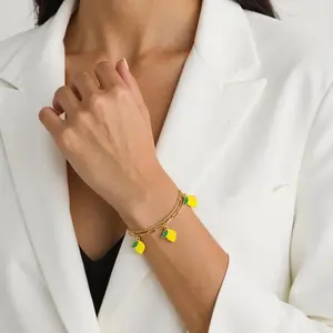 Fruit Charm Bracelets for Women, 18K Gold Plated with Adjustable Layered Link for Women Dainty Jewelry Gifts