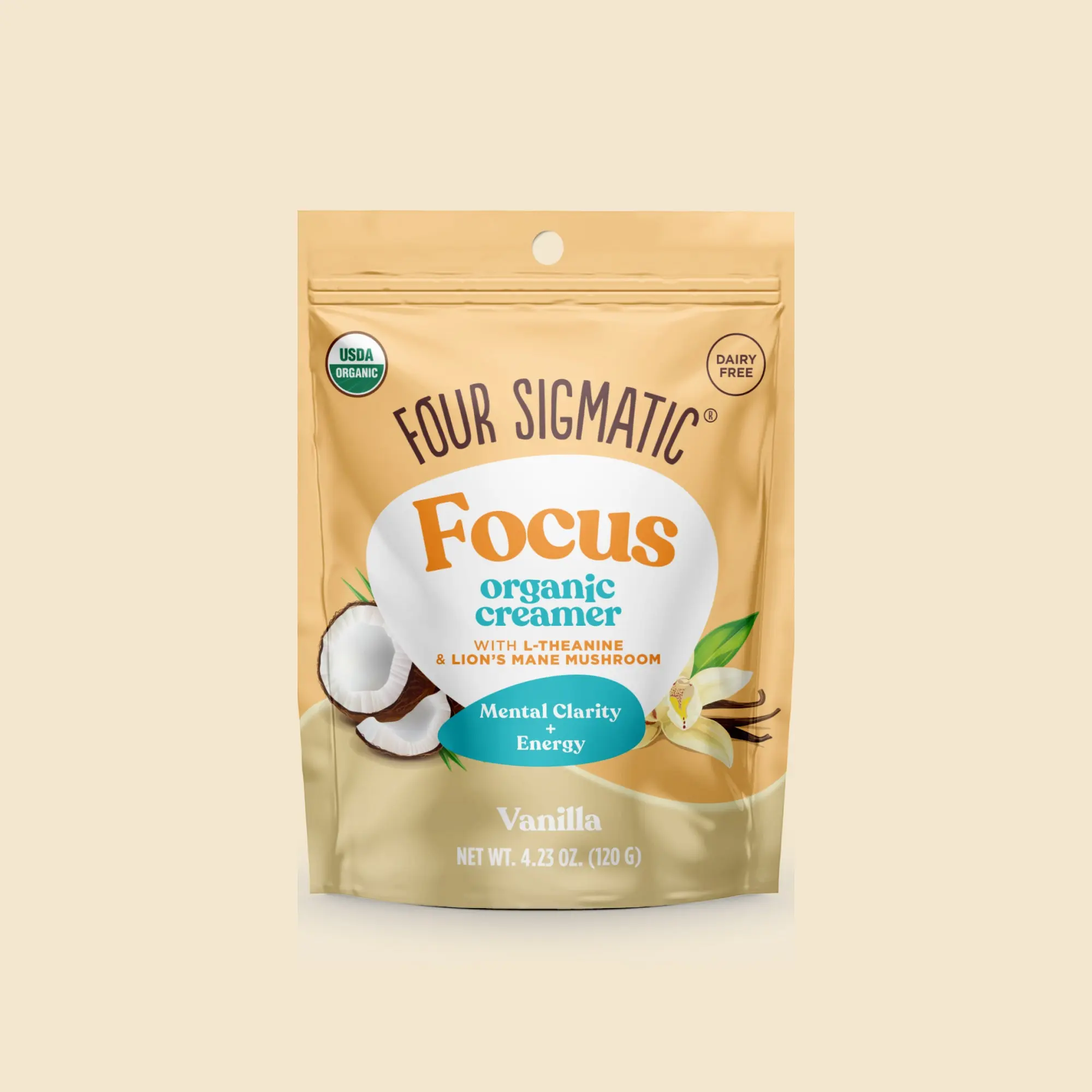 Four Sigmatic - Focus Organic Creamer – Vanilla Flavor, With Lion's Mane and L-theanine, 4.23 oz Bag Four Sigmatic - Focus Organic Creamer – Vanilla Flavor, With Lion's Mane and L-theanine, 4.23 oz Bag