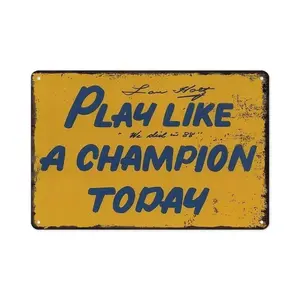 Vintage-Style 8X12 Inch Metal Sign "Play Like A Champion Today" - Ideal For Home, Bar, Office Wall Decor, Sports-Themed Art With Distressed Yellow Background, Metal Wall Art Decor Decoration Hand