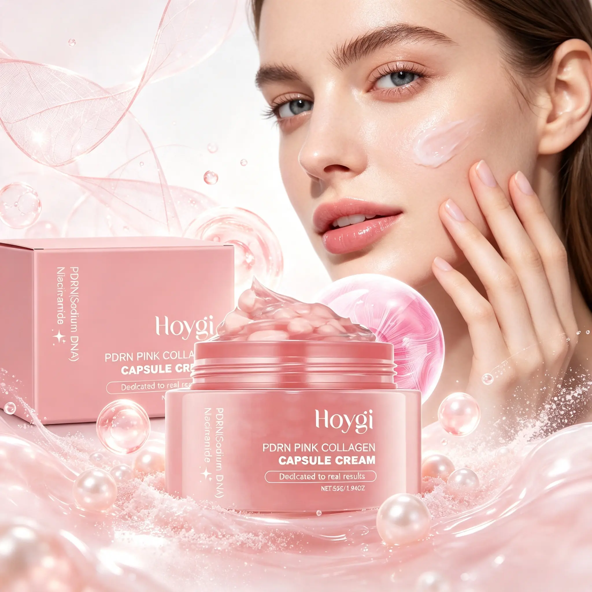 Holgyi PDRN Pink Collagen Capsule Cream 55g – Niacinamide Salmon DNA Cream, Lightweight Dual-Texture Capsule Moisturizer for Face, Hydrating Glow Booster, Supports Skin Elasticity & Radiance, K-Beauty Glass Skin Care