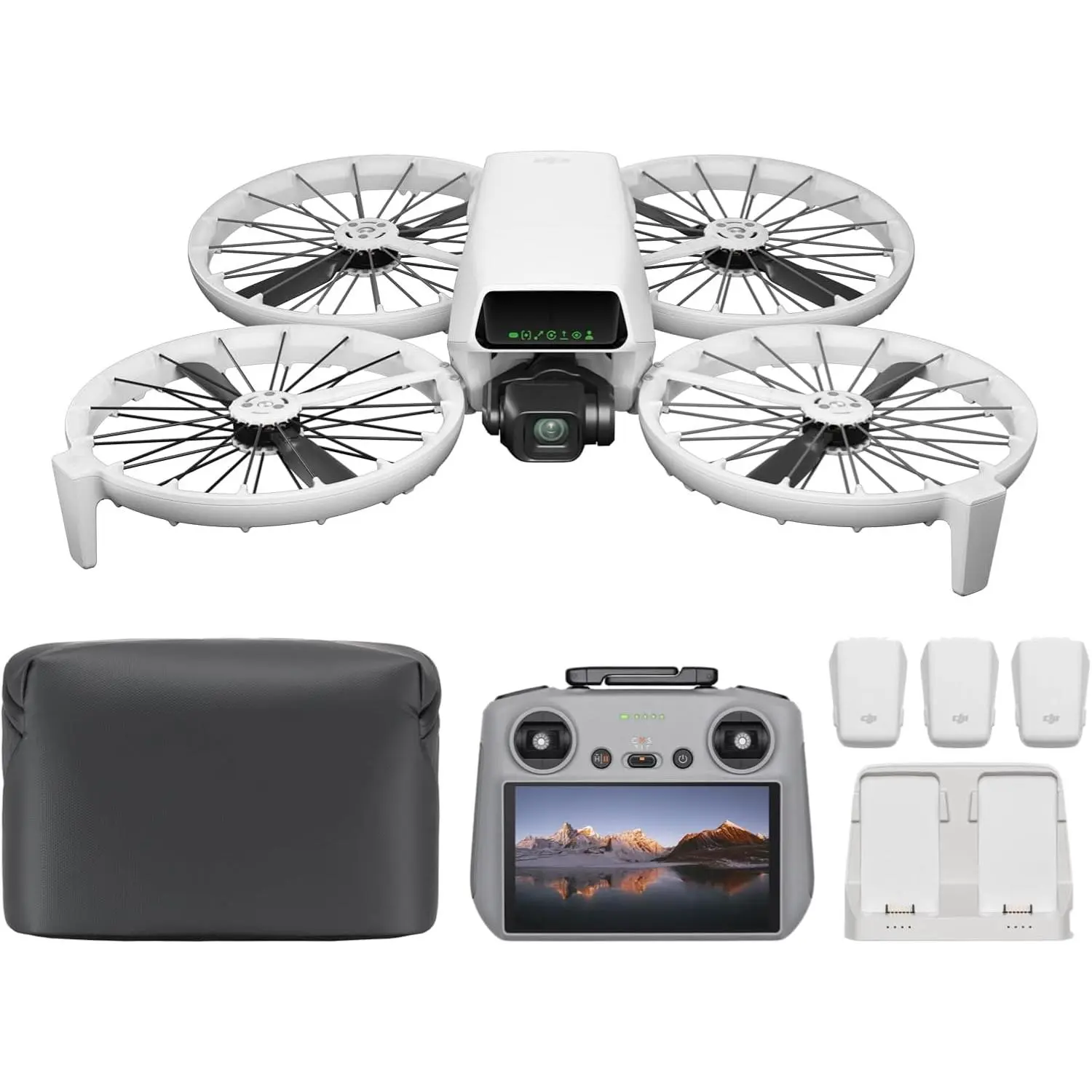 KDCBDJI Flip Fly More Combo With RC 2 Screen Remote Controller, Drone With 4K UHD Camera for Adults, Palm Takeoff, Auto Return, Intelligent Flight, 3 Batteries for 93-Min Flight Time