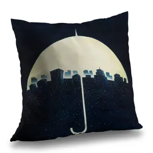 Begin Home Decor C1PT1414I4X4RP 14 x 14 in. A City Under A Umbrellas Blue Poly Twill Throw Pillow - Home Decor