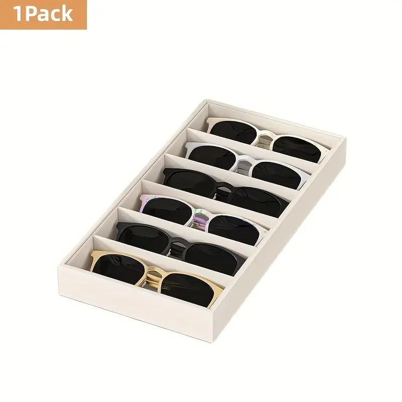1/2 Pack Retail Eyeglass Displays & Racks, 6-Grid Fashion Glass Organizer Tray, Beige Velvet Drawer Insert for Multiple Glasses, Eyewear, Watches & Jewelry Display - Stackable Storage for Home & Trade Shows