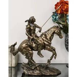 Tribal Native American Indian Warrior With Javelin Spear Riding Horse Statue