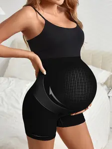 Maternity Plain High Waist Short Leggings, Comfy Casual Fit Maternity Pregnancy Belly Support Skinny Shorts, Maternity Shorts for Daily Wear