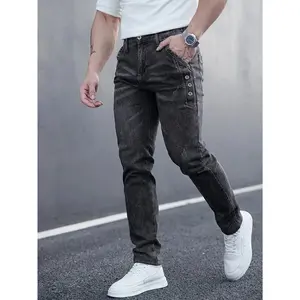 Slim fit design, modifies leg shape, trendy and versatile Premium denim fabric, soft and durable Side button decoration, washed finish, stylish details Perfect for daily casual, street style, commute