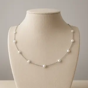 PEARLISM  Starry Night round freshwater handmade pearl necklace. Pearl Necklace Freshwater seedless Pearl 17 Pearls (50cm) White-JL03