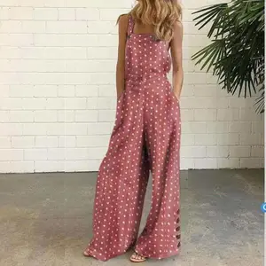 2025 Summer New European and American Fashion Digital Print Loose Sleeveless Overalls for Women