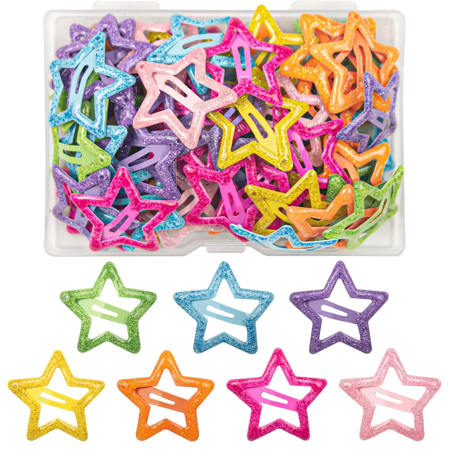 Halloween Fall Gift 70 Pcs Glitter Star Snap Hair Clips for Women Snap Hair Barrettes Double Grip Hair Clips for Women Girls (Mixed-color)
