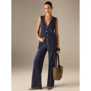 Golden Button Knit Vest Pants Set