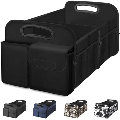 Car Trunk Organizer, Car Storage Organizer with Large Capacity Waterproof Collapsible Trunk Organizer for Car Suv/Jeep/Sedan (Black, Standard)