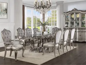 Acme DN02281-7PC 7 pc Ariadne antique platinum finish wood pedestal dining table set