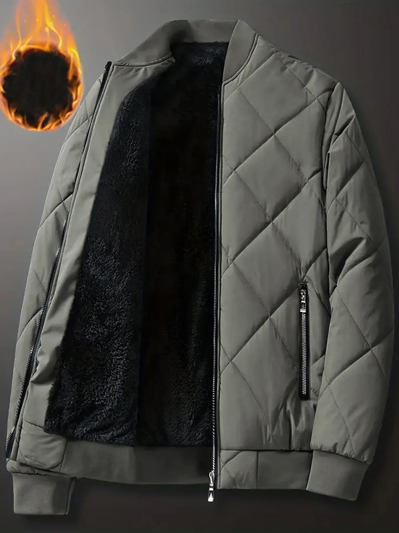 Men's Warm Cotton Jacket Fashion Commuter Coat, Fall & Winter Simple Design, Loose-Fitting Plain Style, Casual Comfy Warm Outerwear