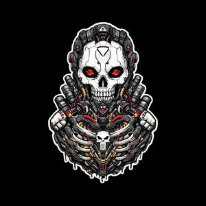 Cyber Skull Mecha Warrior Sticker, Futuristic Robot Skeleton Decal for Laptops, Cars, Gaming Gear