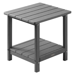 VEVOR Outdoor Side Table, 17.72W x 14.96D x 17.32H in, Double Layer HDPE Plastic Table with H-Frame Base, Realistic Wood Look, Simple Setup, Weather-Resistant, Easy Maintenance, for Patio, Backyard, Indoor, Grey