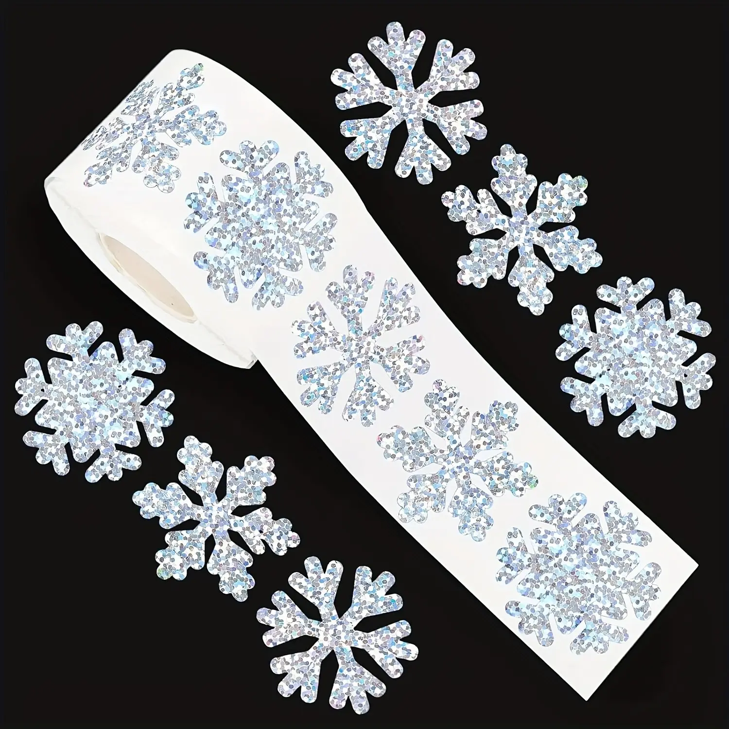 500pcs Shiny Snowflake Stickers, Self-Adhesive Winter Decor, Christmas Party Gift, Laptop Suitcase Craft Scrapbook, Durable Glue