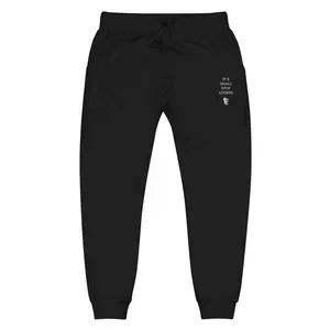 It's Small Unisex Sweatpants - Black Cotton & Fleece, Cuffed Design, Elastic Fit, Matching Details