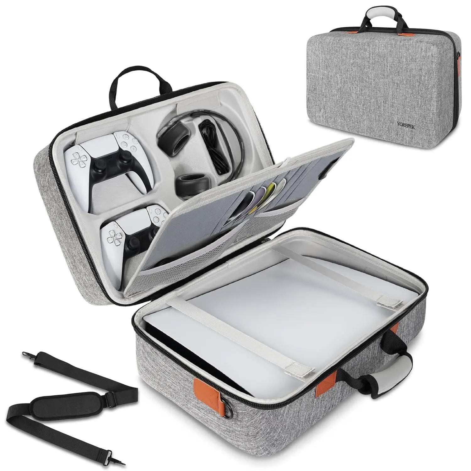 Hard Shell EVA Gaming Trip Carrying Case for PS5, PS5 Pro, PlayStation 5 Digital Edition Console, Controllers, Headset & Gaming Accessories with Zipper (TikTokShopBackToSchool), Protective