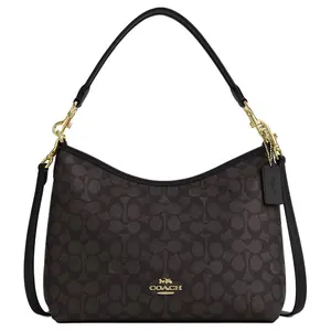 COACH Laurel 31 Detachable Strap Zip-Top Faux Leather Crossbody Handbag for Women in Gold, Walnut, and Black