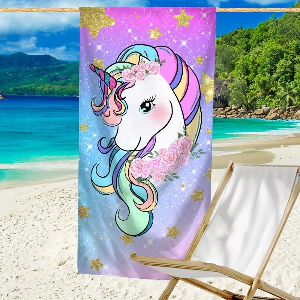1 unicorn print beach towel, modern microfiber bath towel, suitable for vacation, travel, bathing, and swimming, Design Beach Towel