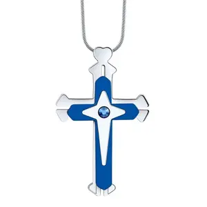 Titanium Steel cross necklace with three layers of mechanical ratchet， Great finger fidget necklace, Help to manage stress or anxiety.Comes in a gift box. stainless steel cuban american flag chain men ideal christmas,4th of July