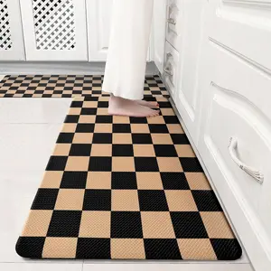 Black Brown Checkered Grid Checkerboard Kitchen Rug Sets [2 PCs], Anti-,  Non-Slip Kitchen Mats Heavy Duty Comfort  Rug for Kitchen, Floor, Home, Laundry,17"x29"+17"x47"