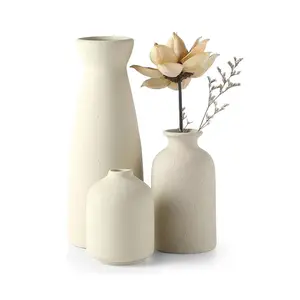 3pcs Modern Rustic Ceramic Decor Set, Bohemian Farmhouse Home Decoration, Pampas Grass and Dried Flower Vase, Minimalist Decor, Home Decorative Vase