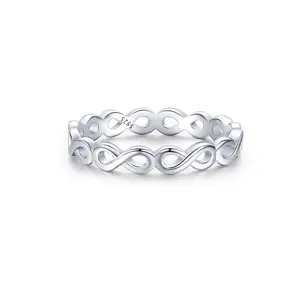 Classic 925 Sterling Silver Crossed Lucky Infinity Symbol Chain Ring with Delicate Openwork Design is Suitable for Women Engagement, Wedding And Daily Wear Fashion Jewelry